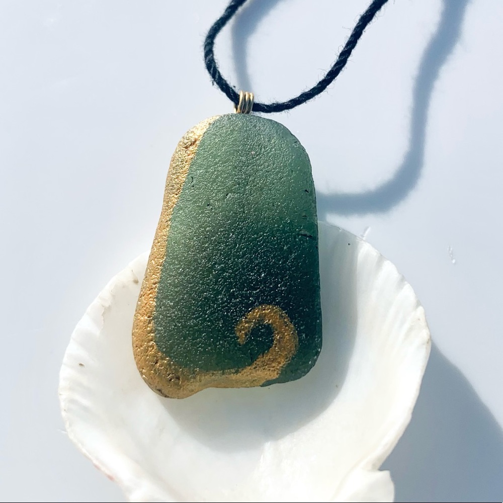 Gold Wave Seaglass Necklace - Picture 4 of 8